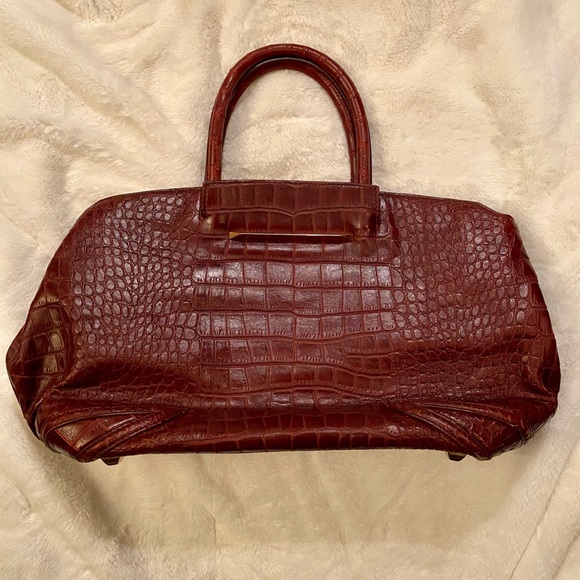 Brian Atwood Large Burgundy Leather Handbag - Picture 2 of 7
